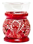 Wholesale Red Soapstone Ganesh Carved Aroma Lamp 4"H