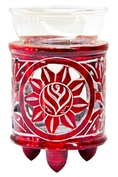 Wholesale Red Soapstone Flower Carved Aroma Lamp 4.5"H