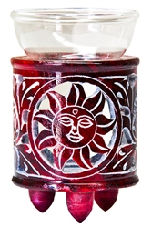 Wholesale Red Soapstone Sun Carved Aroma Lamp 4.5"H