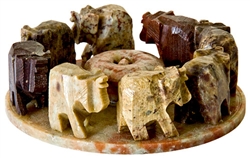 Wholesale Natural Soapstone Elephant Circle Incense Burner 4"D