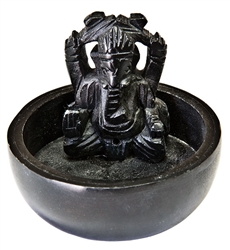 Wholesale Black Soapstone Ganesh Incense Burner 3"D, 2.5"H
