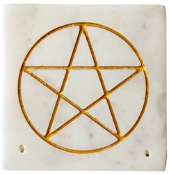 Wholesale White Soapstone Pentacle Incense Burner 4"x 4"