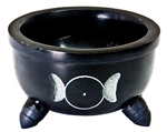 Wholesale Black Soapstone Triple Moon Charcoal Burners 4"D, 2.25"H