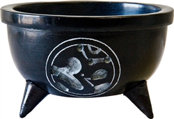 Wholesale Black Soapstone Om Charcoal Burner 4D", 2.25"H