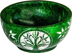 Wholesale Green Soapstone Tree of Life Charcoal Burner 4"D, 2.25"H