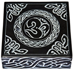 Wholesale Om with Celtic Knot Black Soapstone Box 5"x5"