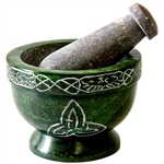 Wholesale Green Soapstone Triquetra Mortar and Pestle 3 1/2" D, 2.5" H