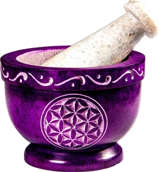 Wholesale Purple Soapstone Flower of Life Mortar and Pestle 3 1/2' D, 2/1/2" H