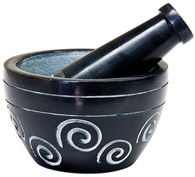 Wholesale Black Soapstone Spiral Mortar & Pestle 4"D, 2.5"H