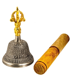 Wholesale Tibetan Altar Bell - Nickel & Gold 5"H