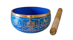 Wholesale 8 Lucky Symbols Brass Tibetan Singing Bowl - Blue 4"D