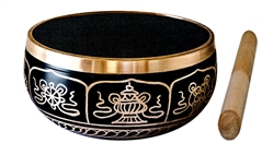 Wholesale Lucky Symbols Brass Tibetan Singing Bowl - Black 5"D