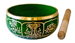 Wholesale 8 Lucky Symbols Brass Tibetan Singing Bowl - Green 5"D