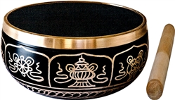 Wholesale 8 Lucky Symbols Brass Tibetan Singing Bowl - Black 6"D