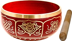 Wholesale 8 Lucky Symbols Brass Tibetan Singing Bowl - Red 6"D