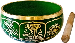 Wholesale 8 Lucky Symbols Brass Tibetan Singing Bowl - Green 6"D