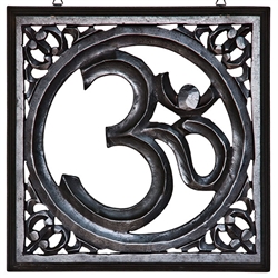 Wholesale Om Hand Carved Wood Wall Hanging - Black 12"X12"