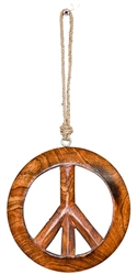 Wholesale Peace Wood Wall Hanging with Hemp Cord - 7"D