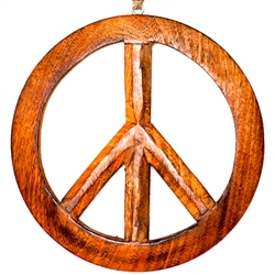 Wholesale Peace Wood Wall Hanging with Hemp Cord - 10"D