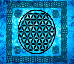 Wholesale Flower of Life Tapestry 72"x108" (Turquoise)