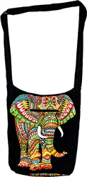 Elephant Shoulder Bag - 14" x 14" (Black/Multicolor)