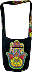 Hand of Hamsa Shoulder Bag - 14" x 14" (Black/Multicolor)