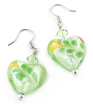 Green Murano Glass Drop Heart Earrings by Farfallina