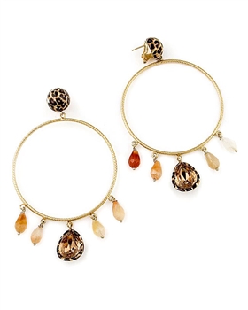 Large Gold Hoop Earrings with Quartz Gemstones