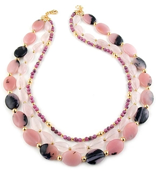 Pink Opal, Rose Quartz & Rhodonite Gemstone Necklace by Angelo De Soto