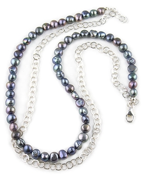 Peacock Freshwater Pearls & Silver Chain Necklace by Chou