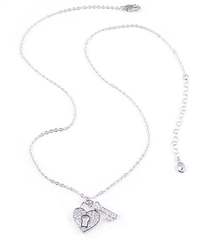 0.6ct Heart & Key Sterling Silver Pendant Necklace by Crislu