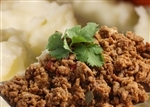 Crumbles Meat Less, Rice, Plantains and Dessert