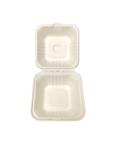 Bagasse Hinged Lid Container -  Small 6 x 6 x 3.19" - 500/Cs (4 X 125)