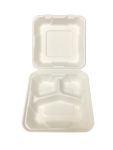 Bagasse Hinged Lid Container -  Medium 3-section 7.875 x 8 x 2.5" - 200/Cs (2 X 100)