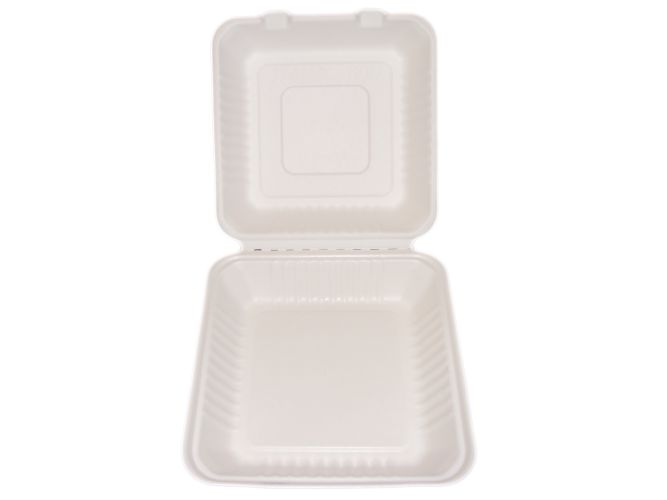 Bagasse Hinged Lid Container,  Large 9 X 9 X 3.19"-Pla Lined - 160/Cs (2 X 80)