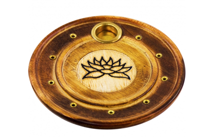 Wood round cone/stick Incense Holder: Lotus