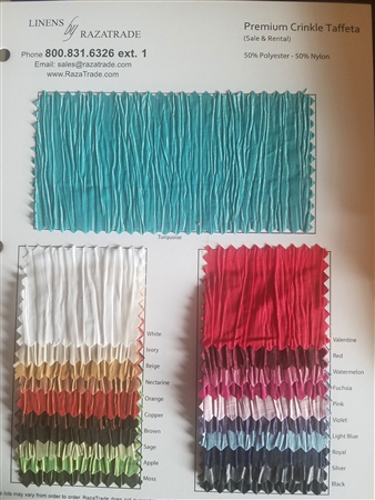 Premium Crinkle Taffeta Swatch Card  (For Purchase & Rental Program)