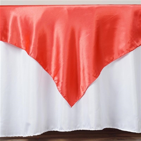 60" Coral Satin Square Overlay for Wedding Catering Party Table Decorations