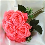 28 Artificial Open Rose Flowers Bridal Bouquet Wedding Vase Centerpiece Decor in Coral