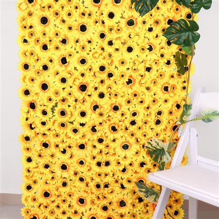 11 Sq ft. 4 Panels Artificial Sunflower Wall Mat Backdrop, Flower Wall Decor, Indoor/Outdoor UV Protected