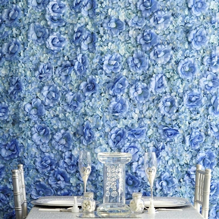 11 Sq ft. 4 Panels 3D Silk Rose & Hydrangea Flower Wall Mat Backdrop - Blue