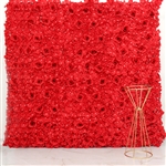 11 Sq ft. 4 Panels 3D Silk Rose & Hydrangea Flower Wall Mat Backdrop - Red