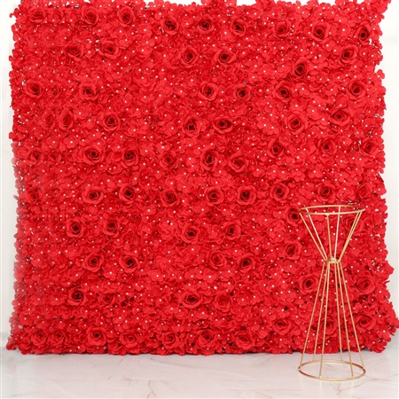 11 Sq ft. 4 Panels 3D Silk Rose & Hydrangea Flower Wall Mat Backdrop - Red