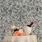 11 Sq ft. 4 Panels 3D Silk Rose & Hydrangea Flower Wall Mat Backdrop - Metallic Silver