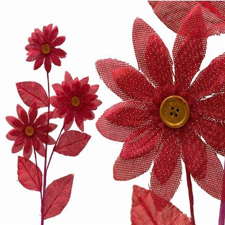 15 PCS Fushia Burlap Daisies Flowers For Vase Centerpiece
