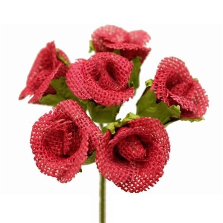 30 PCS Fushia Burlap Rose Buds For Vase Centerpiece