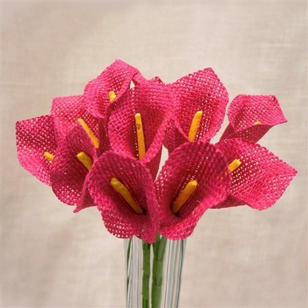 36 PCS Fushia Artificial Burlap Calla Lilies Flowers