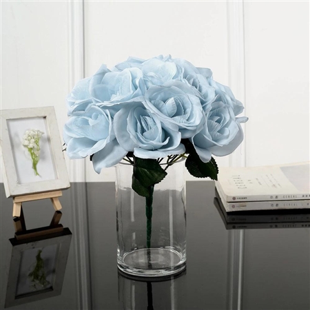 14 PCS Ice Blue Velvet Roses Artificial Flower Bouquet