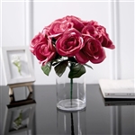 14 PCS Fushia Velvet Roses Artificial Flower Bouquet