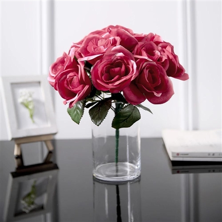 14 PCS Fushia Velvet Roses Artificial Flower Bouquet